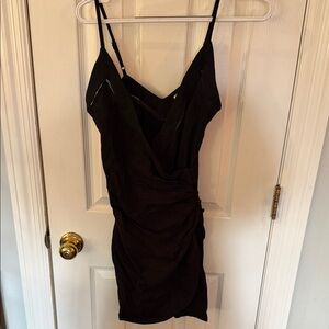 Black Ruched Spaghetti-Strap Mini Dress